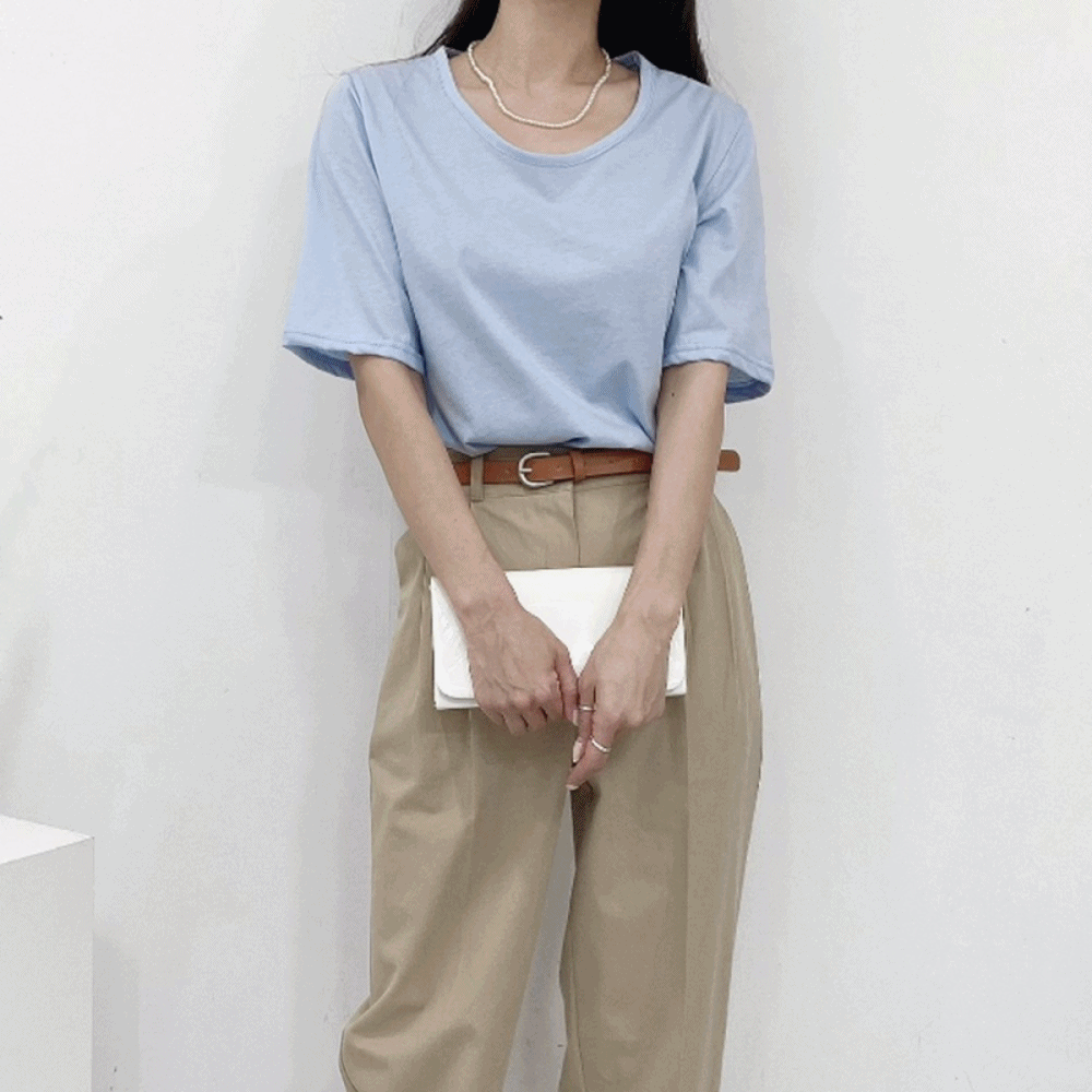 1+1 여자 반팔 흰티 이너 무지 기본 라운드 U넥 면 루즈핏 흰색 검정 봄 여름 티셔츠