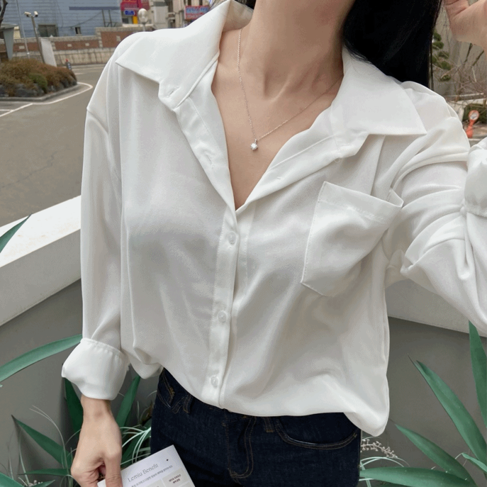 링클프리 구김없는 쉬폰 화이트 흰색 흰 민트 루즈핏 봄 블라우스 셔츠 빅사이즈