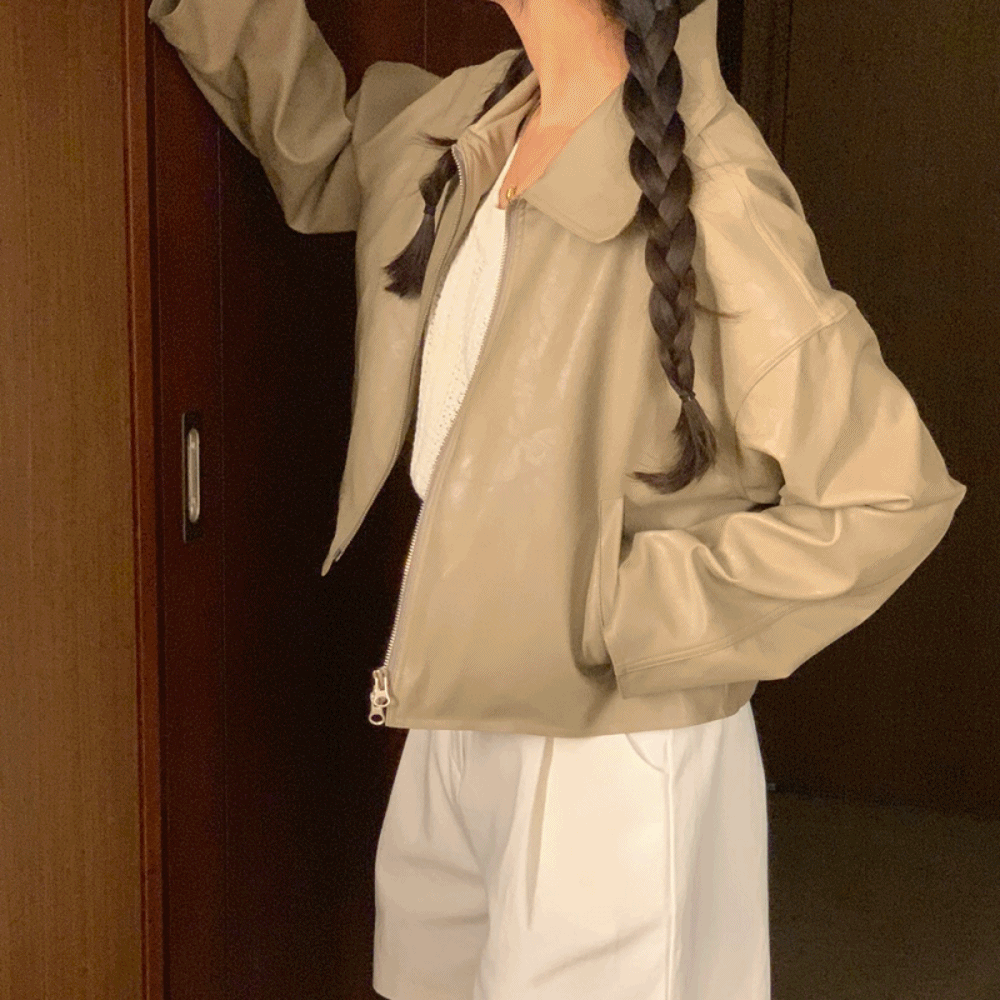 [무배] 라이더자켓 레더 블루종 크롭 가죽 숏 가을 여자 자켓
