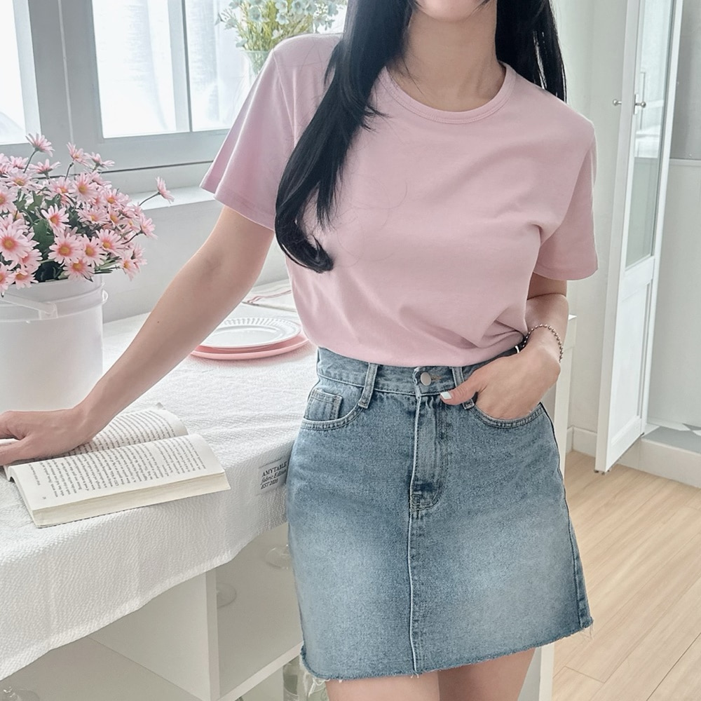 흰티 흰색 면티 화이트 핑크 소라티 봄 여름 여성 반팔 티셔츠