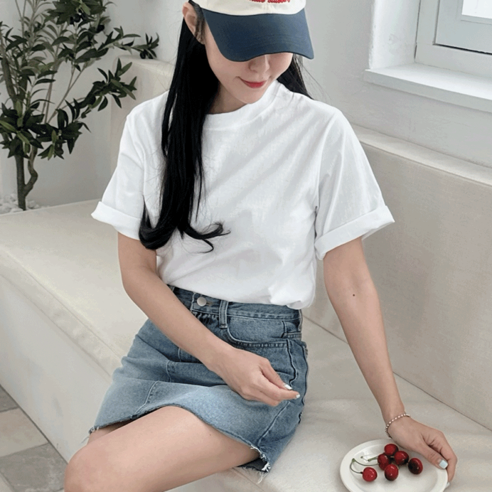 흰티 흰색 면티 화이트 민트색 소라티 봄 여름 여성 반팔 티셔츠